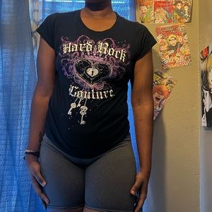 cute y2k hard rock couture black and purple shirt